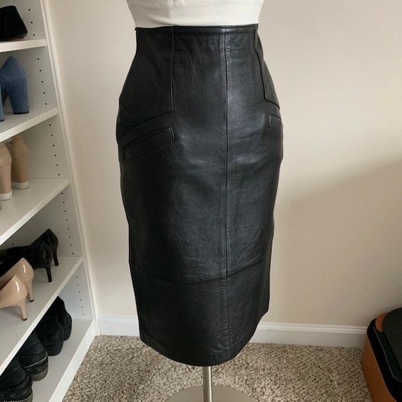 Black Genuine Leather Pencil Skirt - Gem