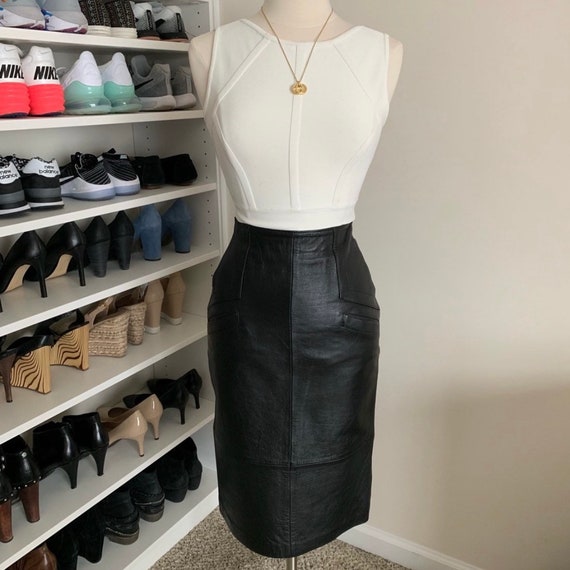 Black Genuine Leather Pencil Skirt - image 2