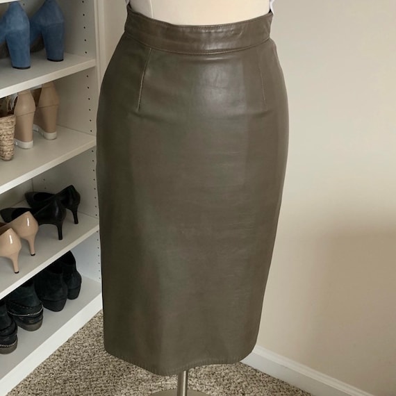 Genuine Leather Pencil Skirt - Olive Green