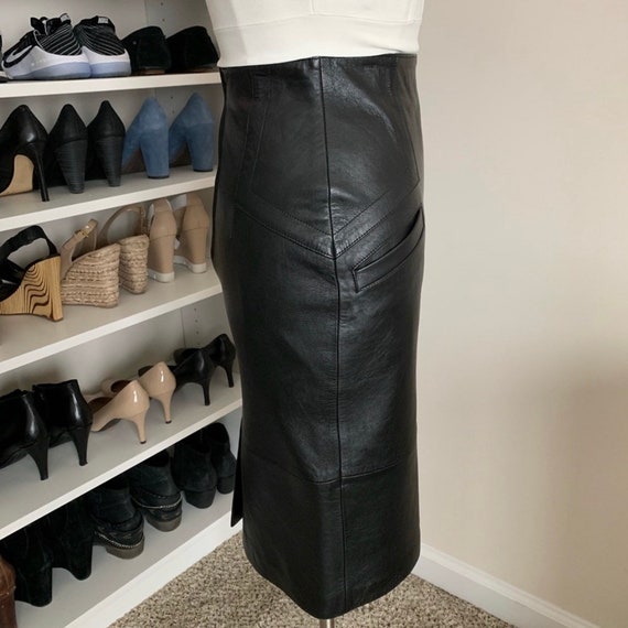 Black Genuine Leather Pencil Skirt - image 6