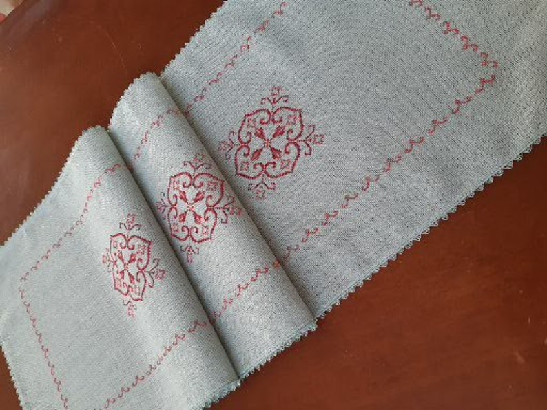 Hand Embroidered Dining Table Cloth Cross Stitch Rectangle Etsy