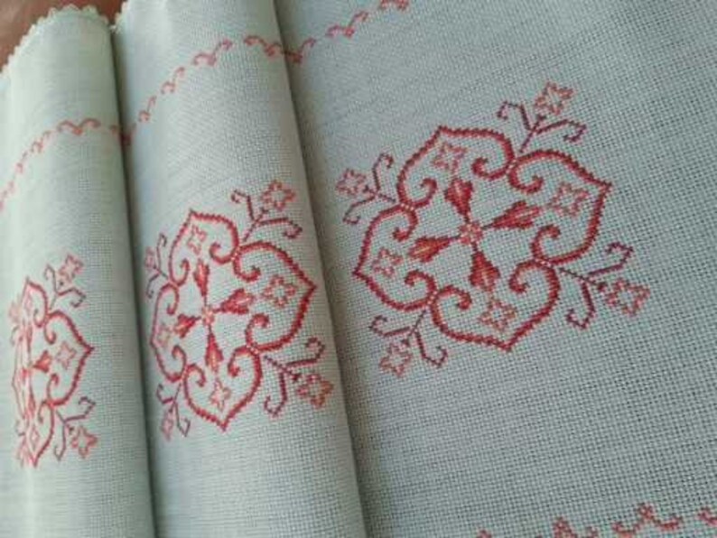 Hand Embroidered Dining Table Cloth Cross Stitch Rectangle Etsy