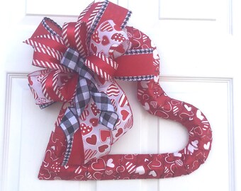 Valentines Wreath, Heart Valentines Wreath, Ribbon Wrapped Heart Frame, Ribbon Bow