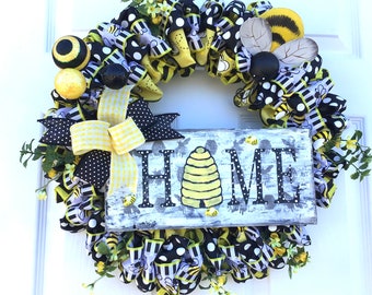 Bee Themed Ribbon Wreath, Bee Wreath, Front Door Wreath, Ribbon Wreath