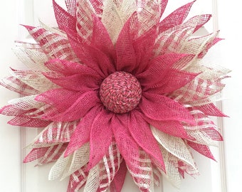 Flower  Wreath, Front Door Wreath for Spring or Summer, Fuchsia