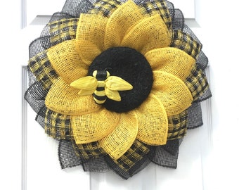 Bee Wreath, Sunflower Wreath, Yellow and Black Sunflower Wreath, Front Door Wreath, Summer Wreath, Fall Wreath, Mother’s Day Gift, Her Gift