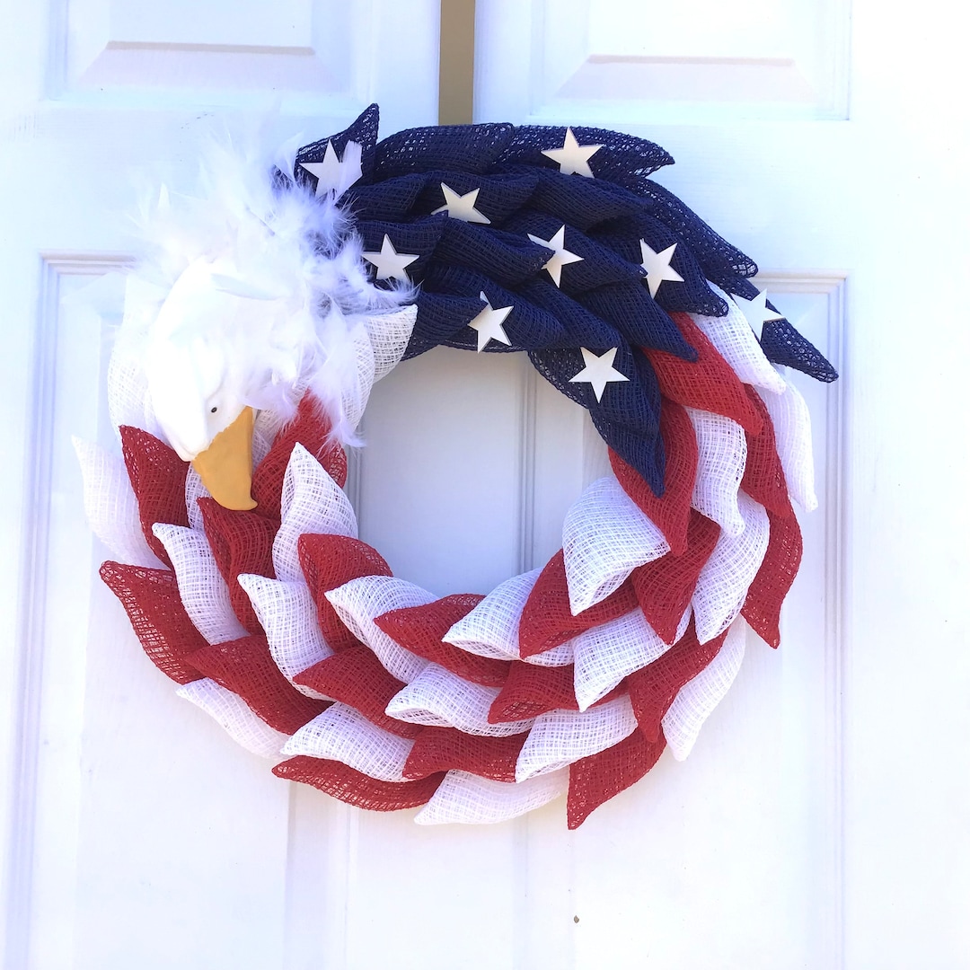 American Flag Wreath With Eagle Head, Patriotic Wreath for Front Door