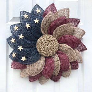 American Flag Wreath, Poly Burlap Patriotic Wreath, Rustic Flag Colors, Americana Wreath, Patriotic Wreath, Front Door Wreath