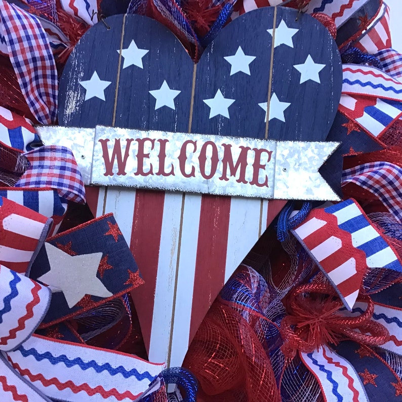 Patriotic Front Door Wreath, July 4th Wreath, Americana Wreath, Large Mesh Wreath, Independence Day Decor, image 2