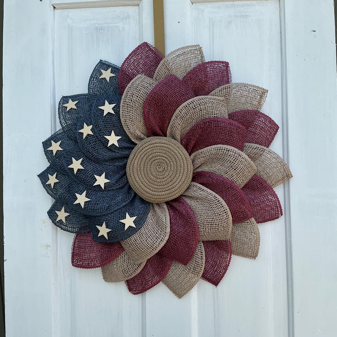 Rustic American Flag Wreath: Poly Burlap Patriotic Decor - Etsy
