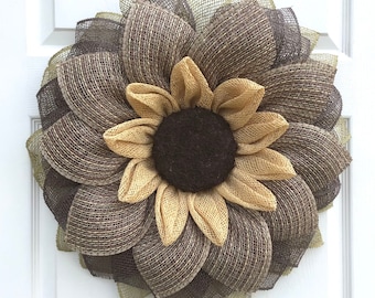 Fall Sunflower Wreath, Front Door Wreath, Handmade Wreath, Autumn Wreath