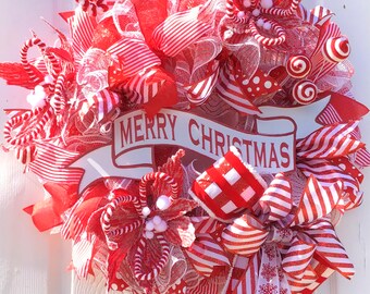 Christmas Wreath, Red and White Christmas Wreath, Candy Cane Wreath ...
