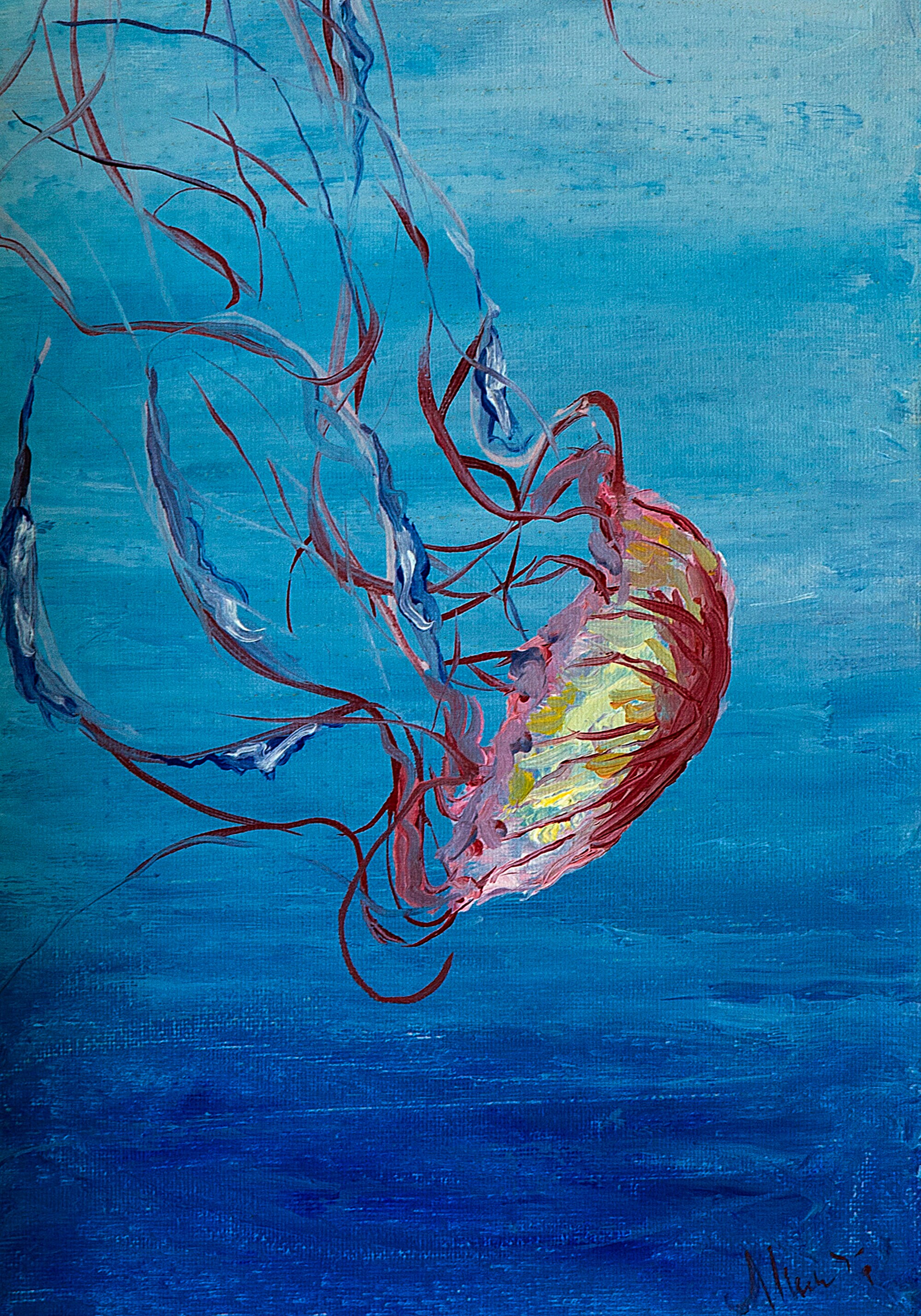 Jellyfish painting Underwater wall art Ocean life canvas art Etsy