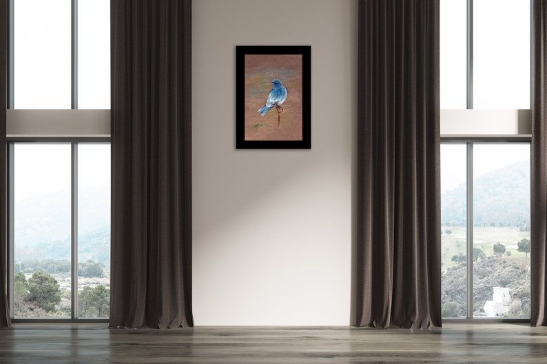 Blue Bird Drawing Pastel Bird Birdie Painting Birds Artwork Bird Watcher Gift Original Art A4