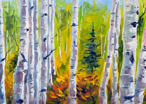Birch Tree Painting Aspen Tree Original Art Landscape Artwork Autumn ...