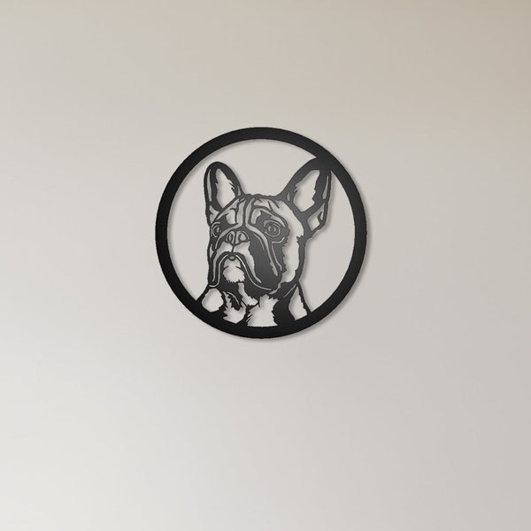 French Bulldog Silhouette Metal Sign - Frenchie Dog Love Round Steel Wall Art - Dog Lover Gift - Metal Portrait Art - Indoor or Outdoor