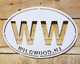 Wildwood New Jersey WW Oval Metal Wall Sign - Beach House Wall Hanging - Shore House Wall Decor - Vacation House - Housewarming - Closing