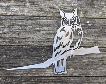 Eule Metall Baum Zeichen - Outdoor Metall Vogel Silhouette - Hammer im Baum oder Zaun Halterung - Geschenk für Vogel Liebhaber - Rohstahl oder Pulverbeschichtung