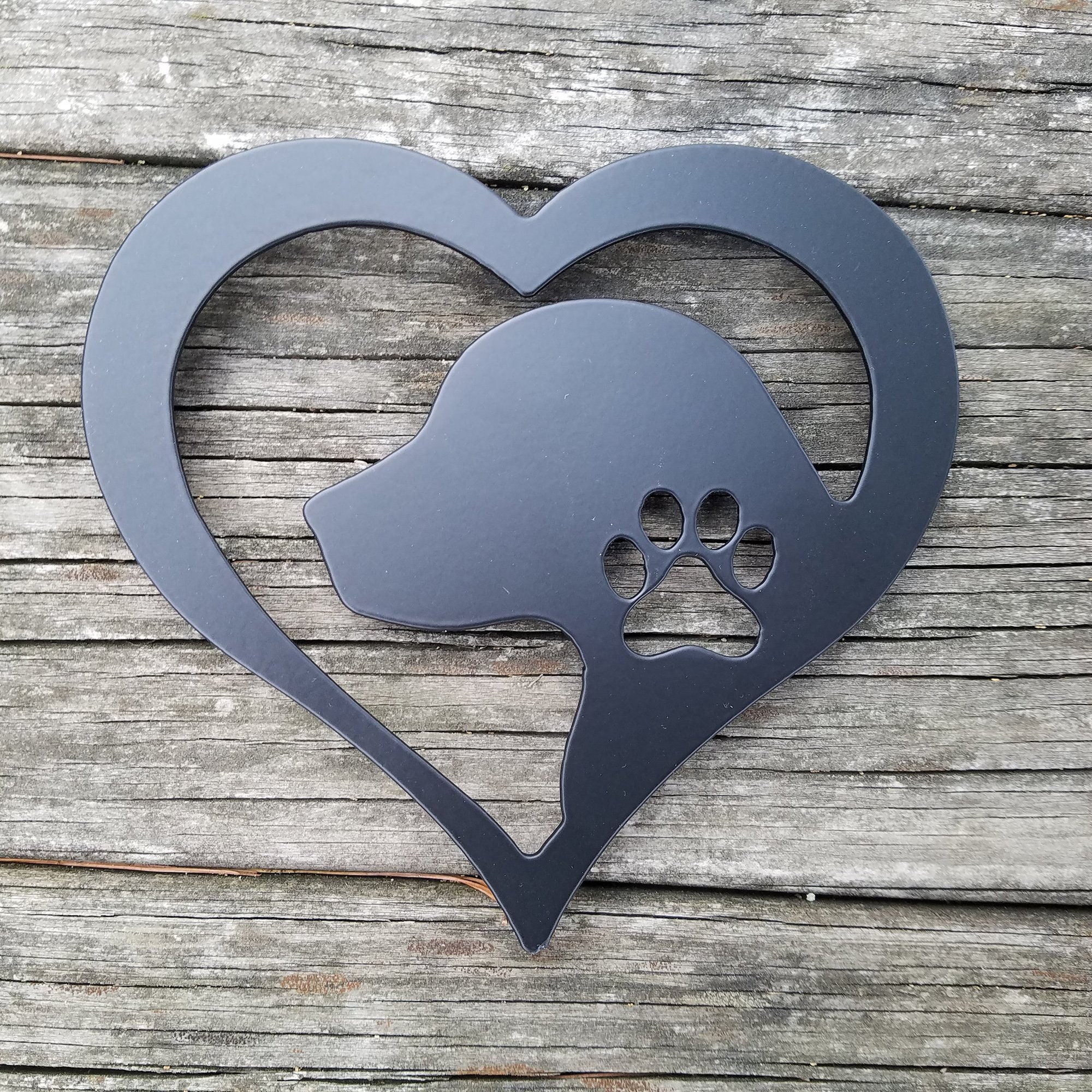 Dog Love Heart Metal Sign - Dog Paw and Silhouette Steel Wall