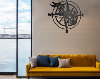 On River Time Metal Sign - Steel Wall Decor - Vacation House Metal Wall Hanging - Housewarming Gift - Nautical Star Art - Indoor - Outdoor