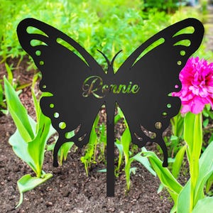 Butterfly Personalized Name Metal Yard Sign with Ground Stakes - Outdoor Last Name Sign - Address Sign - Housewarming Gift - Wedding Gift