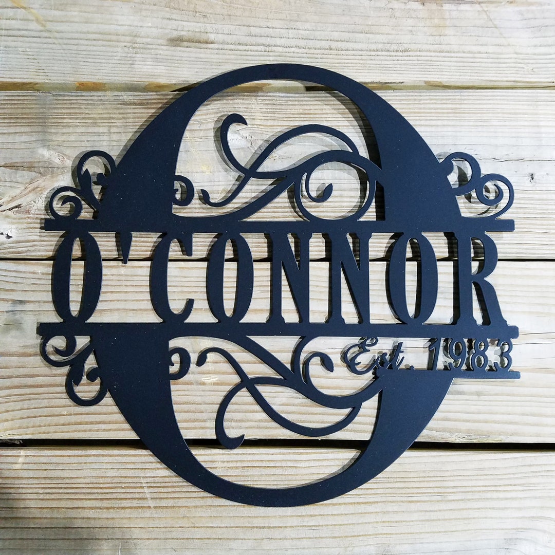 Scroll Monogram Family Name Metal Sign With Date Indoor or - Etsy
