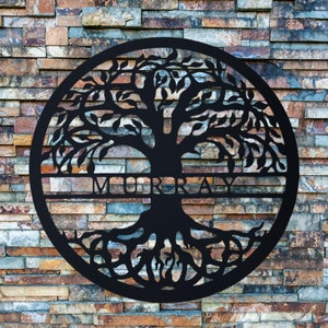 Tree of Life with Personalized Name Metal Sign - Family Name Monogram Steel Wall Art - Housewarming Gift - Wedding Gift - Valentine's Day