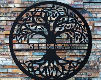 Tree of Life with Personalized Name Metal Sign - Family Name Monogram Steel Wall Art - Housewarming Gift - Wedding Gift - Mother's Day