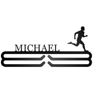 Personalized Male Runner Silhouette Medal Hanger - Metal Wall Hanging Running Medal Display - Gift for Runner - Marathon, Half, 5K