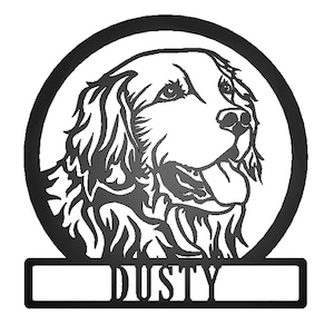 Golden Retriever Dog Silhouette with Personalized Name Metal Sign - Gift for Dog Lover - Pet Owner Steel Wall Hanging with Rear Mounts