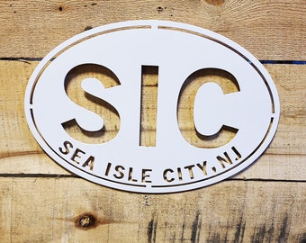 Sea Isle City New Jersey Oval Metal Wall Sign - Gift for Shore House Owner - Housewarming Gift - Metal Wall Art - Beach House Decor
