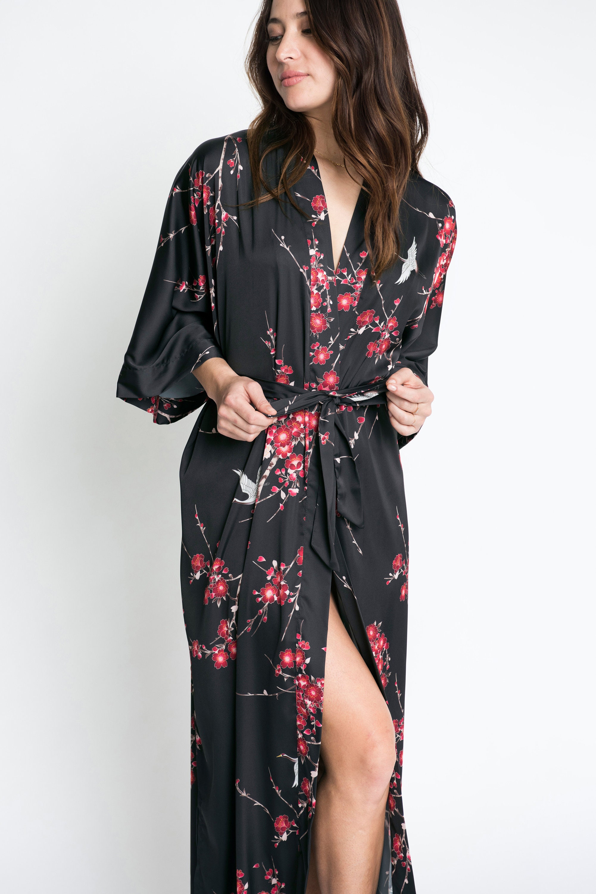 Kimono Robe Cherry Blossom & Crane long KIMONO | Etsy