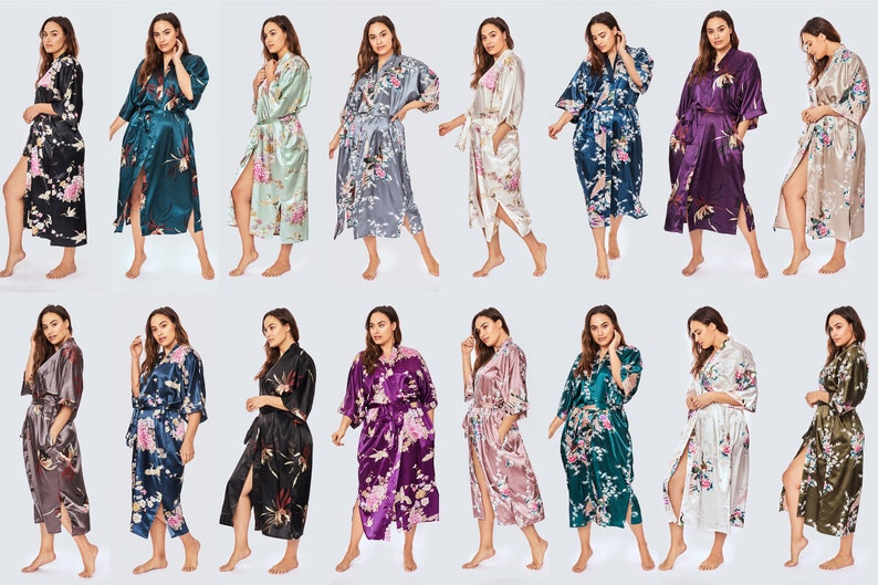 Plus Size Kimono Robes (Multiple Designs) - Long | KIM+ONO Curve Collection in Satin - Gifts for Brides, Bridesmaids & Anniversaries 