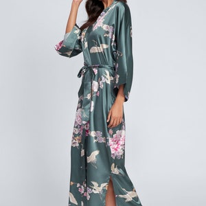 Kimono Robes LONG Satin in Chrysanthemum & Crane KIMONO Collection Gifts for Brides, Bridesmaid robes, Birthdays Anniversary Gift image 6