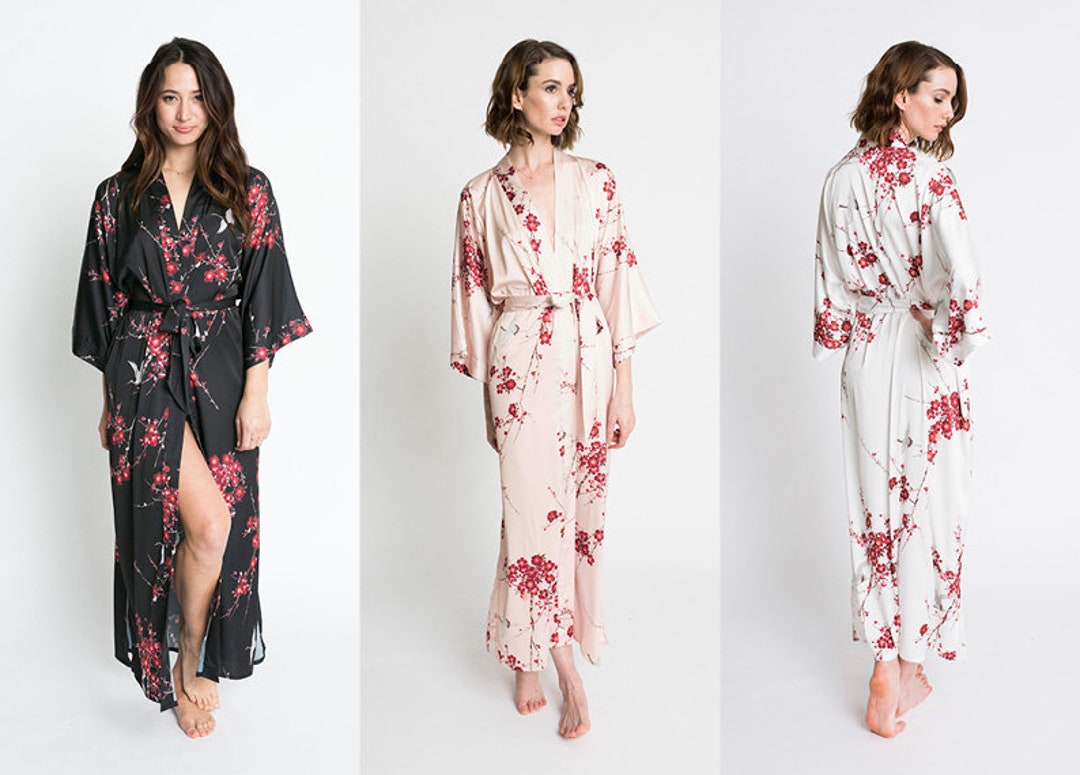 Kimono Robe - Cherry Blossom & Crane (long) | KIM+ONO