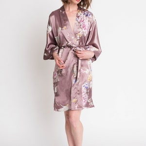 Kimono Robe SHORT Satin in Chrysanthemum & Crane KIMONO Collection Gifts for Brides, Bridesmaid robes, Birthdays Anniversary Gift image 6