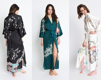 Kimono Robe - Spring Floral (Long Robe) | KIM+ONO Charmeuse Collection - Robes for Bridesmaids, Womens Robe Long, Long Kimono