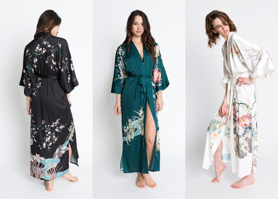 Kimono Robe Spring Floral long Robe KIMONO Charmeuse | Etsy