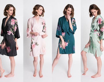 Kimono Robe - Peony & Bird (Short Robe) | KIM+ONO Charmeuse Collection - Bridesmaid Robes, Robes for Women, Floral Robe