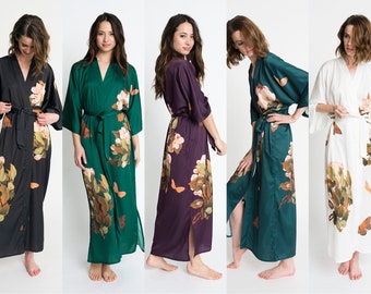 Kimono Robe - Peony & Butterfly (Long Robe) | KIM+ONO Charmeuse Collection - Robes for Bridesmaids, Womens Robe Long, Long Kimono