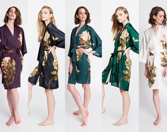 Kimono Robe - Peony & Butterfly (Short Robe) | KIM+ONO Charmeuse Collection - Bridesmaid Robes, Robes for Women, Floral Robe