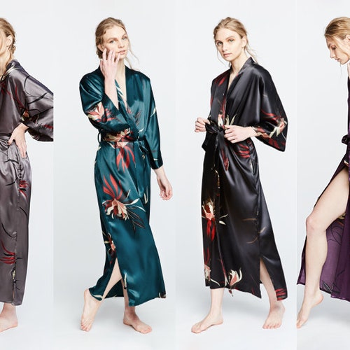 Kimono Robe Satin HANA long KIMONO Collection Gifts for - Etsy