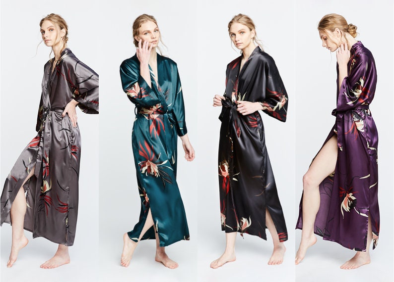 Kimono Robe Satin HANA Long KIMONO Collection Gifts for Brides, Bridesmaids Gifts, Anniversary & Birthday Presents image 1