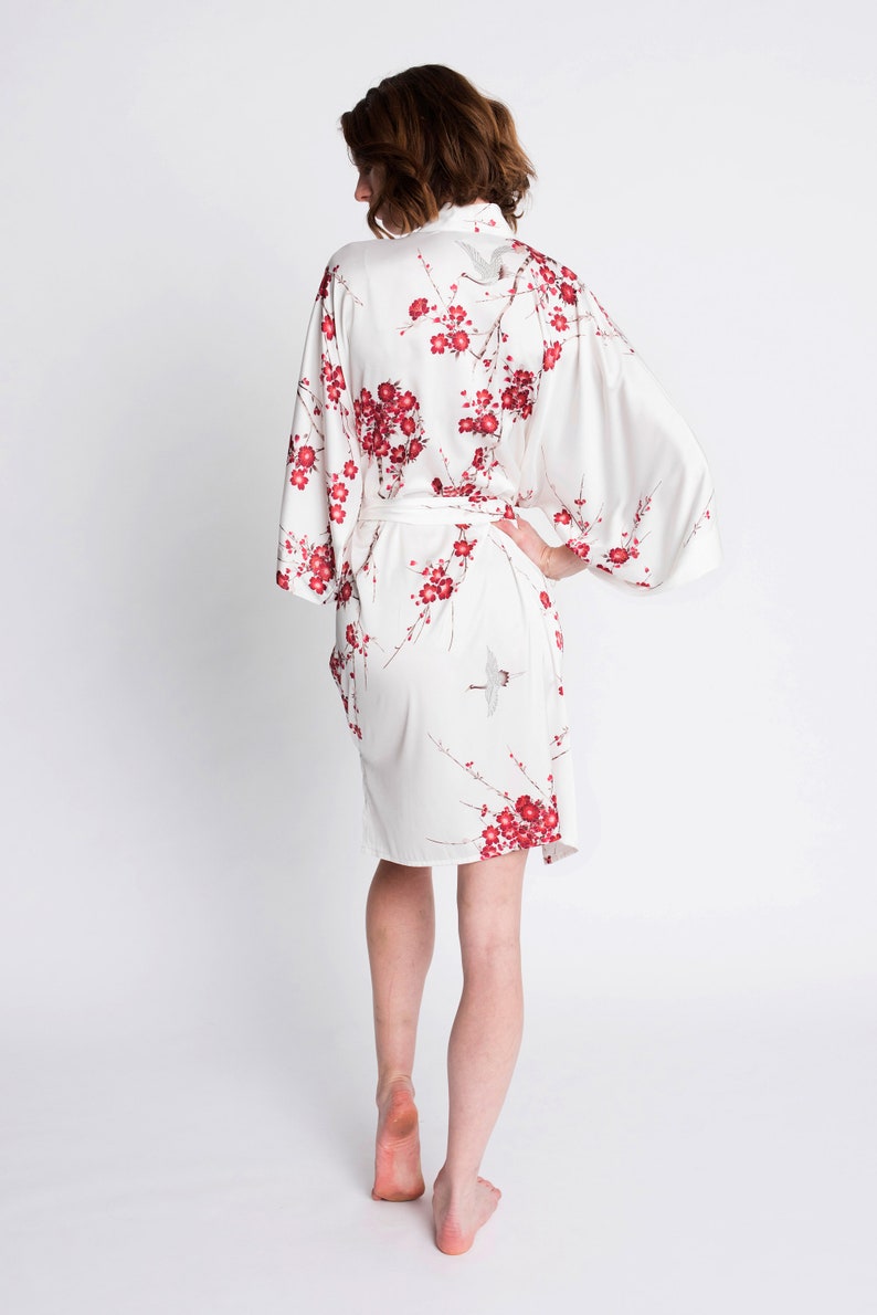 Kimono Robe Cherry Blossom & Crane short Robe KIMONO | Etsy