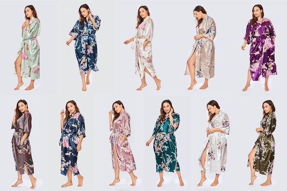 Plus Size Kimono Robes (Multiple Designs) - Long | KIM+ONO Curve Collection in Satin - Gifts for Brides, Bridesmaids & Anniversaries