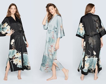 Kimono Robe - Maren (Long Robe) | KIM+ONO Charmeuse Collection - Robes for Bridesmaids, Womens Robe Long, Long Kimono