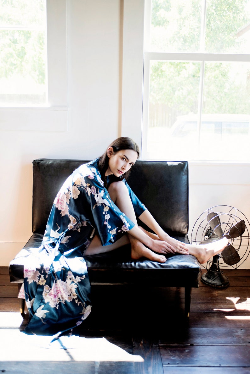 Anniversary Gift Bridesmaid robes KIM+ONO Collection Satin Long Kimono Robes in Chrysanthemum /& Crane Birthdays Gifts for Brides