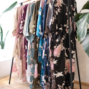 Kimono Robes LONG Satin in Chrysanthemum & Crane KIMONO Collection Gifts for Brides, Bridesmaid robes, Birthdays Anniversary Gift image 3