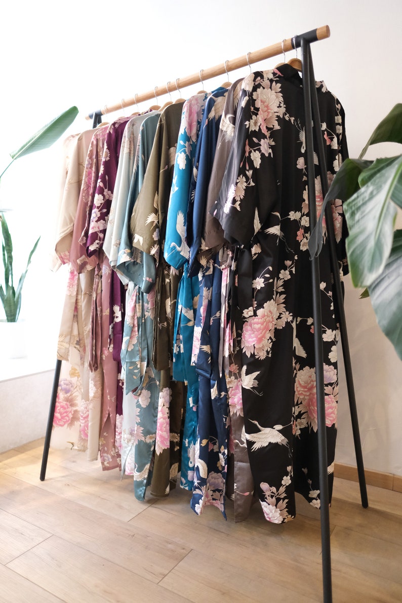 Anniversary Gift Bridesmaid robes KIM+ONO Collection Satin Long Kimono Robes in Chrysanthemum /& Crane Birthdays Gifts for Brides