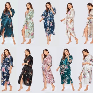 Plus Size Kimono Robes (Multiple Designs) - Long | KIM+ONO Curve Collection in Satin - Gifts for Brides, Bridesmaids & Anniversaries